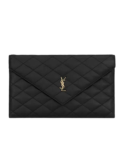 Saint Laurent Paris Logo Plaque Pouch In Black