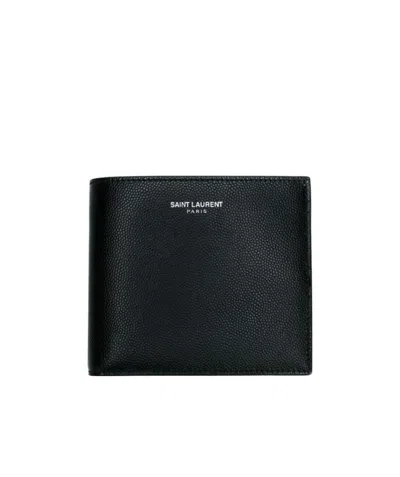 Saint Laurent Paris Logo-print Wallet In Black