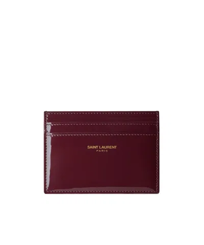 Saint Laurent Paris Logo Stamp Card Case In Burgundy