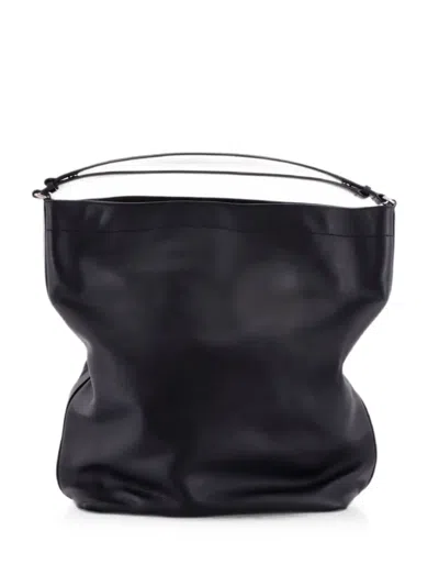 Pre-owned Saint Laurent Paris Long Leather Hobo Bag In Black