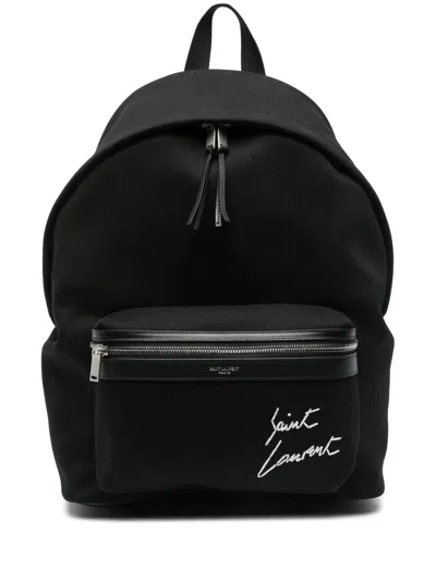 Saint Laurent Paris Men Canvas City Backpack In Black