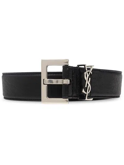 Saint Laurent Paris Men Cintura Cassandre Fibbia Quadrata In Black