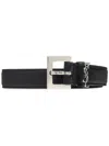 Saint Laurent Cassandre Square Buckle Belt In Lambskin In Black