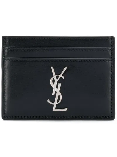 Saint Laurent Paris Men Smooth Leather Cassandre Card Holder In Black