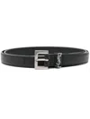 Saint Laurent Squared Buckle Smooth Leather Cassandre Thin Belt Accessories In Black