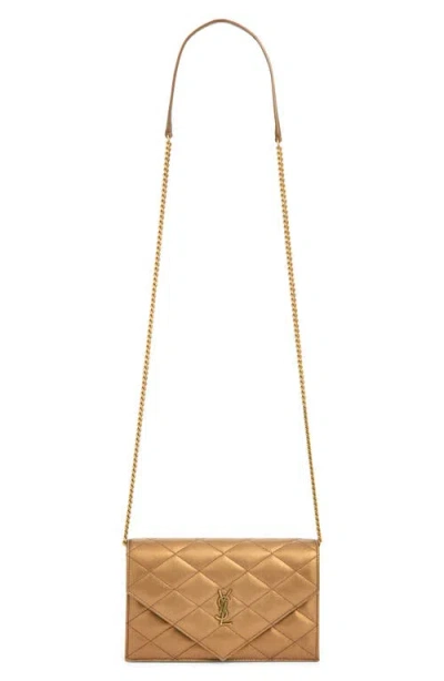 Saint Laurent Paris Metallic Leather Chain Wallet In Black