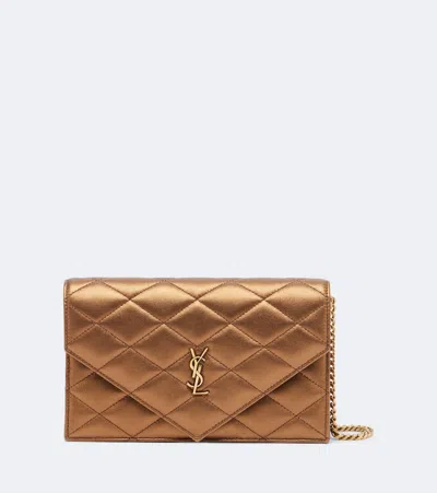 Saint Laurent Paris Metallic Leather Wallet On Chain In New Co Bro/fondente