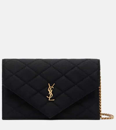 Saint Laurent Paris Mini Quilted Satin Shoulder Bag In Black