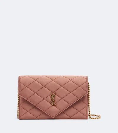 Saint Laurent Paris Mini Satin Wallet On Chain In Pink