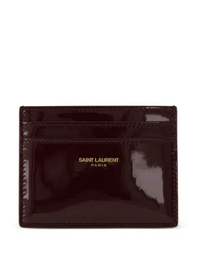 Saint Laurent Paris Patent Leather Card Holder In Red