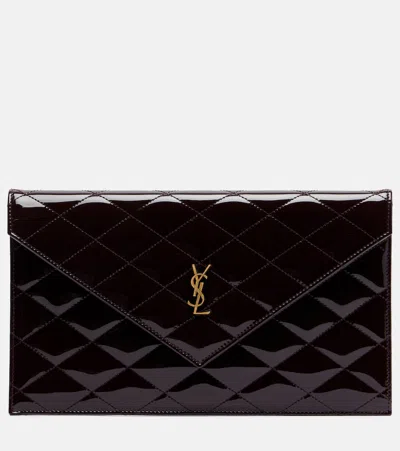 Saint Laurent Paris Patent Leather Clutch In Burgundy