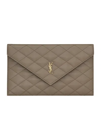 Saint Laurent Paris Pouch In Grain De Poudre Leather In Brown