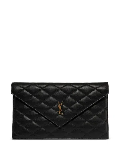 Saint Laurent Paris Pouch In Grain-de-poudre Leather In Black