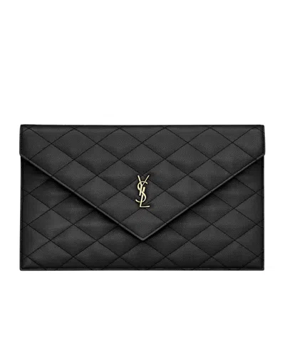 Saint Laurent Paris Pouch In Grain-de-poudre Leather In Black