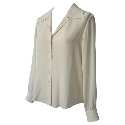 Pre-owned Saint Laurent Paris Silk Open Collar Blouse Fr 36 Us 4 Off-white Quiet Luxury In Gray