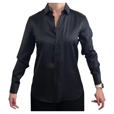 Pre-owned Saint Laurent Paris Silk Satin Blouse Glossy Black Fr 38 Us 6 Hedi Slimane 2016