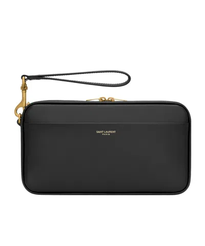 Saint Laurent Paris Travel Pouch In Smooth Leather In Black
