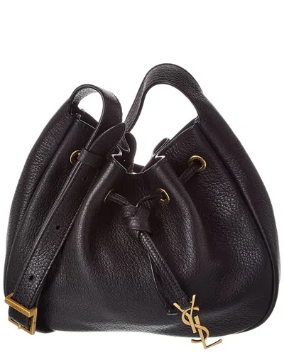 Saint Laurent Paris Vii Mini Leather Hobo Bag In Black