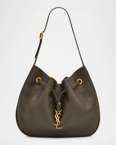 Saint Laurent Paris Vii Small Ysl Hobo Bag In Grained Deer Leather In Brown
