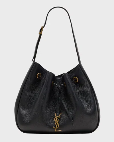 Saint Laurent Paris Vii Small Ysl Hobo Bag In Grained Deer Leather In Nero