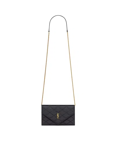 Saint Laurent Paris Wallet With Chain ??in Grain De Poudre Embossed Leather In Black