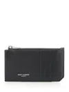 Saint Laurent Fragments Zipped Card Case In Grain De Poudre Leather Accessories In Black