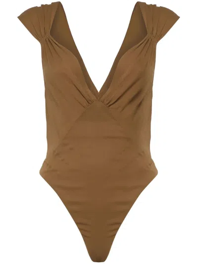 Saint Laurent Paris Women Body Incrociato Sul Retro Semitrasparente In Brown