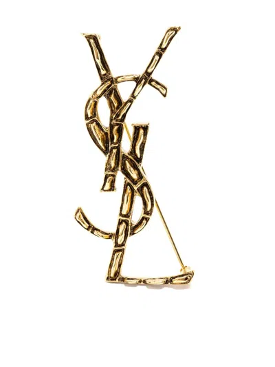 Saint Laurent Paris Women Cassandre Crocodile Metal Brooch In Silver
