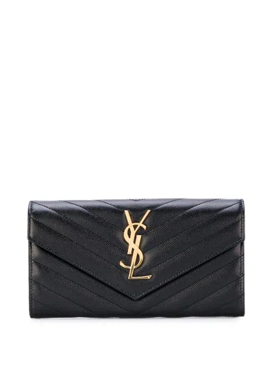 Saint Laurent Paris Women Cassandre Matelassé Large Flap Wallet In Grain De Poudre Leather In Black