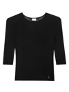 Saint Laurent Semi-sheer Crewneck Top With Cassandre In Black