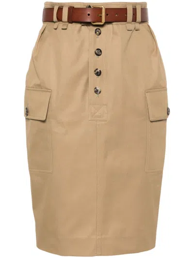 Saint Laurent Paris Women Gonna A Matita Cassandre In Twill Di Cotone In Brown