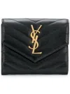 Saint Laurent Paris Women Grain De Poudre Leather Cassandre Matelassé Compact Tri Fold Wallet In Black