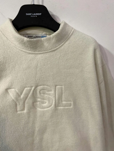 Pre-owned Saint Laurent Paris X Vintage Fleece Ysl Sweatshirt Big Logo White Ysl Sweater In White/cream