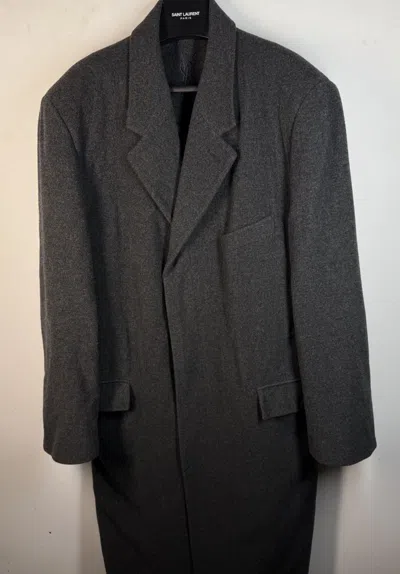 Pre-owned Saint Laurent Paris X Vintage Grey Wool Ysl Coat Heavy Soft Long In Gray