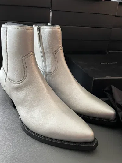 Pre-owned Saint Laurent Paris X Yves Saint Laurent Classic Ametallic Silver Lukas 40 Leather Boots (size 9.5)