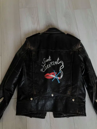 Pre owned Saint Laurent Paris X Yves Saint Laurent L01 No Smoking Leather Jacket Sz. 48 In Black ModeSens