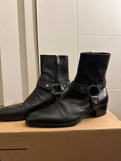 Pre-owned Saint Laurent Paris X Yves Saint Laurent Mens Wyatt Stud Black Leather Boots Size 41