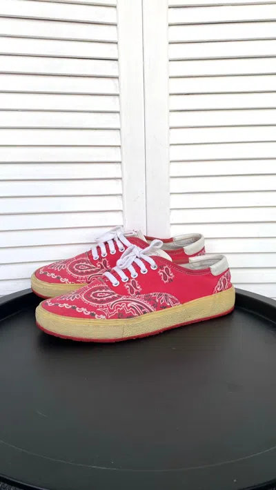 Pre-owned Saint Laurent Paris X Yves Saint Laurent Skate Lace-up In Bandana Printed Canvas Shoes In Red
