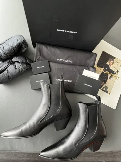 Pre-owned Saint Laurent Paris X Yves Saint Laurent Super Runway Saint Laurent Riverside Leather Boots In Black
