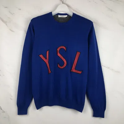Pre-owned Saint Laurent Paris X Yves Saint Laurent Ysl Big Logo Sweatshirt In Blue