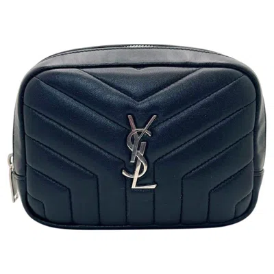 Pre-owned Saint Laurent Paris Ysl Monogram Quilted Leather Mini Camera Pouch – Black