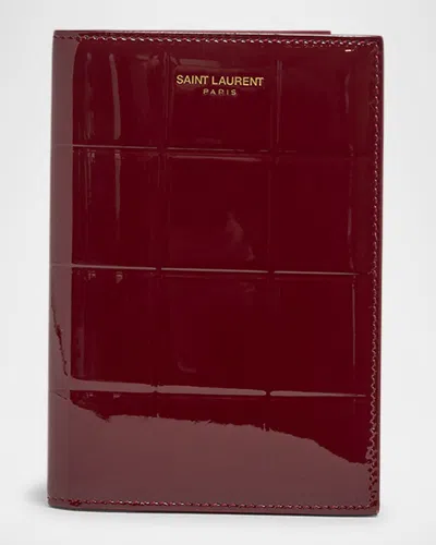 Saint Laurent Passport Holder In Quilted Patent Leather In Grenade
