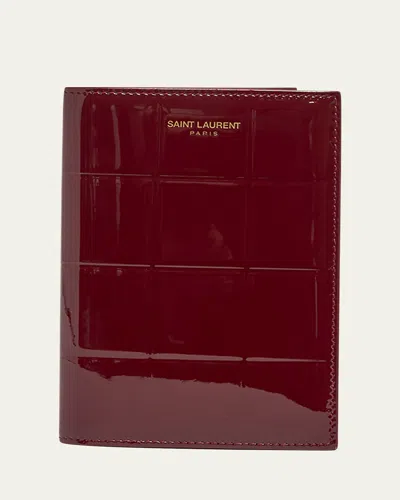 Saint Laurent Passport Holder In Quilted Patent Leather In Grenade