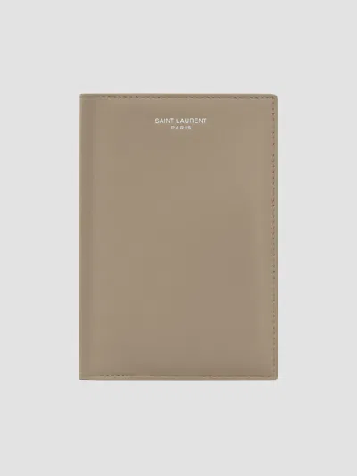 Saint Laurent Passport Holder In Smooth Leather In Light Taupe