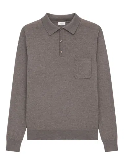 Saint Laurent Long-sleeved Wool Polo Chest Pocket In Gray