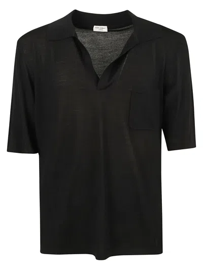Saint Laurent Patched Pocket Regular Polo Shirt In Black