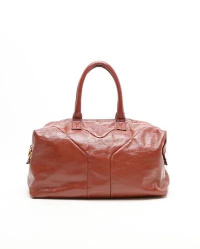 Saint Laurent Patent Easy Y Boston Bag In Brown