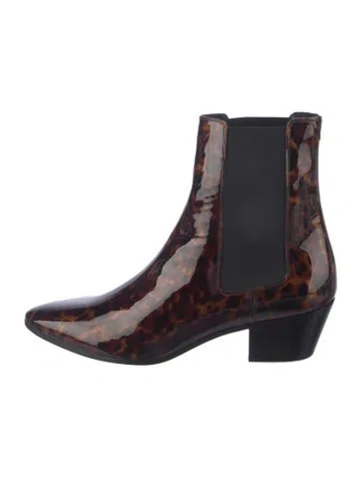 Pre-owned Saint Laurent Patent Leather Animal Print Chelsea Boots In Brown