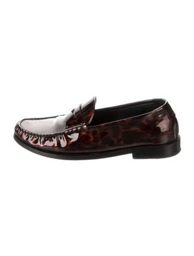 Pre-owned Saint Laurent Patent Leather Animal Print Loafers In Multi