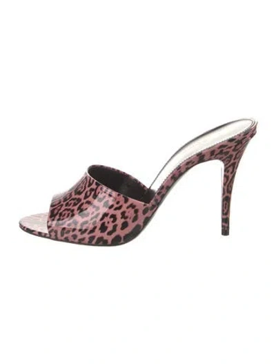 Pre-owned Saint Laurent Patent Leather Animal Print Slides W/ Tags In Pink